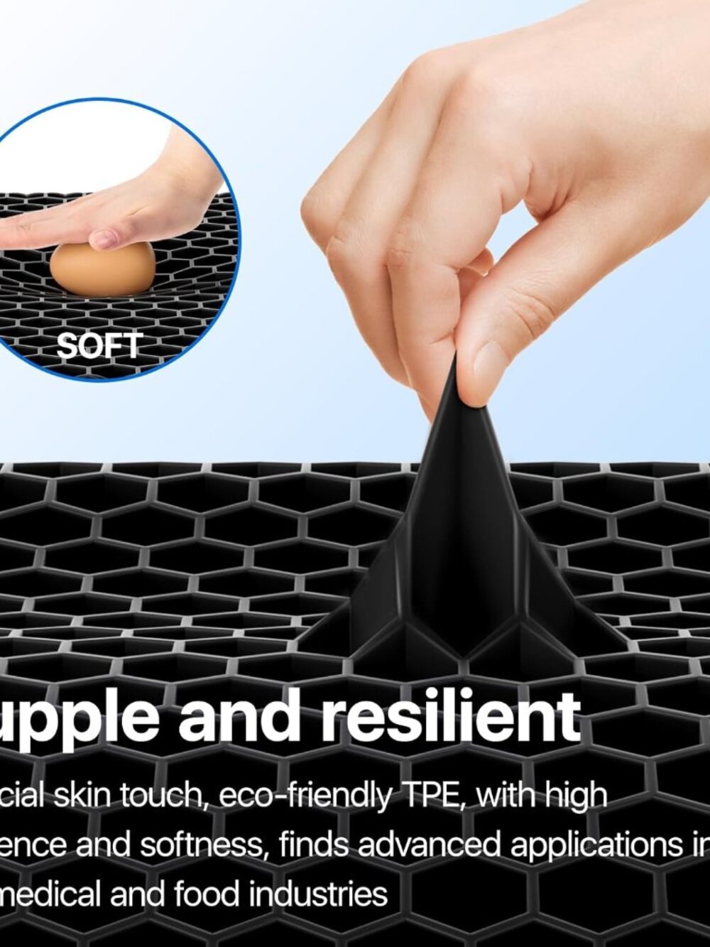 Gel Seat Cushion, Cooling Thick Big Breathable Honeycomb Design Absorbs Pressure - Picture 4 of 7